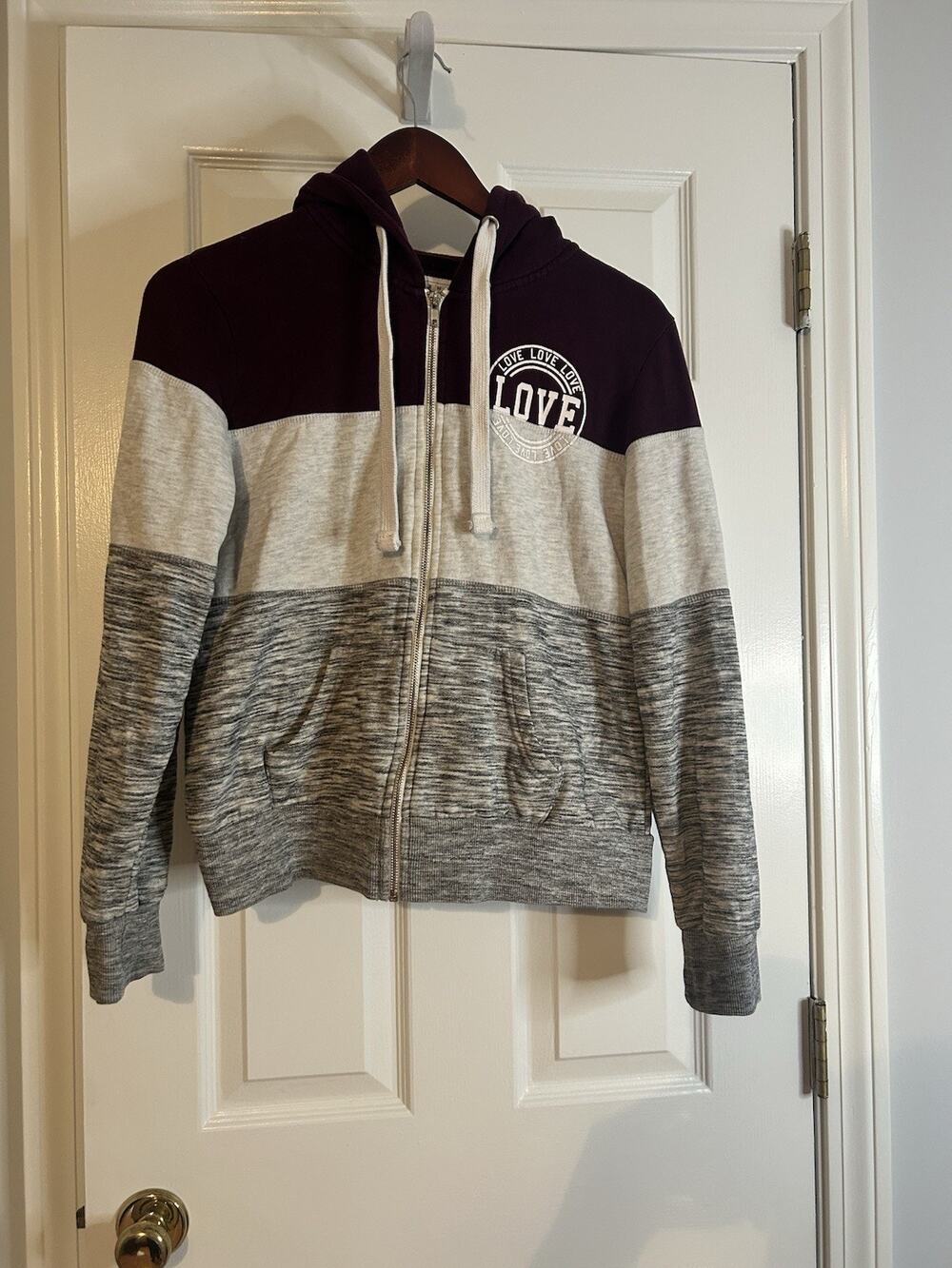 Reflex LOVE Colorblock Zip Hoodie Women’s M Burgundy Gray Fleece